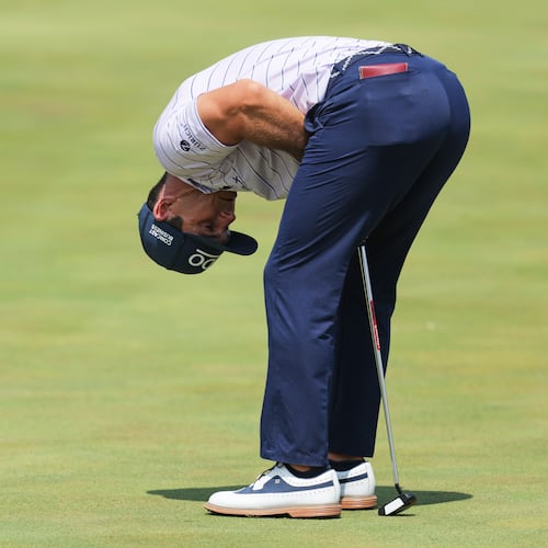 Billy Horschel reacts after a putt on the ninth green during the final round of the 3M Open golf tournament at the Tournament Players Club Sunday, July 26, 2026, in Blaine, Minn. (AP Photo/Bailey Hillesheim)