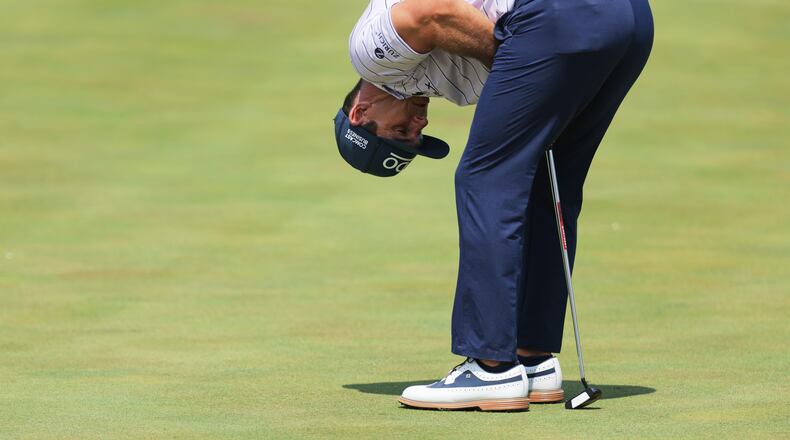 Billy Horschel reacts after a putt on the ninth green during the final round of the 3M Open golf tournament at the Tournament Players Club Sunday, July 26, 2026, in Blaine, Minn. (AP Photo/Bailey Hillesheim)
