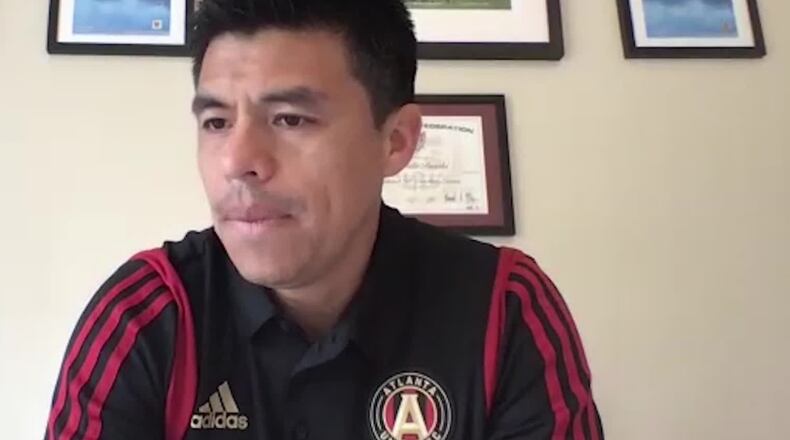 New Atlanta United manager Gonzalo Pineda addresses media during introductory press conference conducted over Zoom. (Atlanta United)