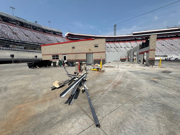 Demolition starts at the Bristol Motor Speedway, Monday, June 23, 2025, in Bristol, Tenn. (Bristol Motor Speedway via AP)