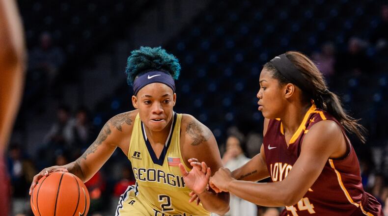 Georgia Tech's Aailyah Whiteside led the ACC in scoring at 19.5 points per game. (GT Athletics/Danny Karnik)