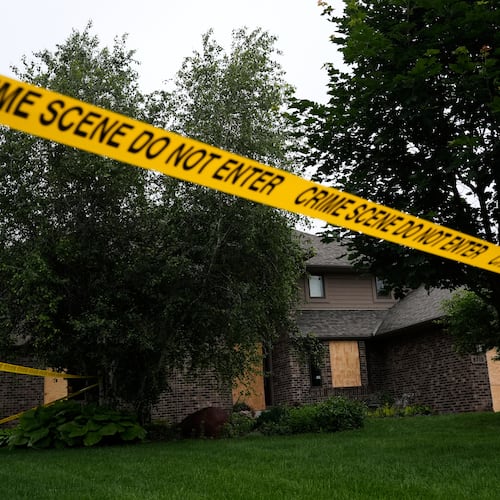 FILE - Police tape blocks off the home of Minnesota state Rep. Melissa Hortman, Sunday, June 15, 2025, in Brooklyn Park, Minn. (AP Photo/George Walker IV, File)
