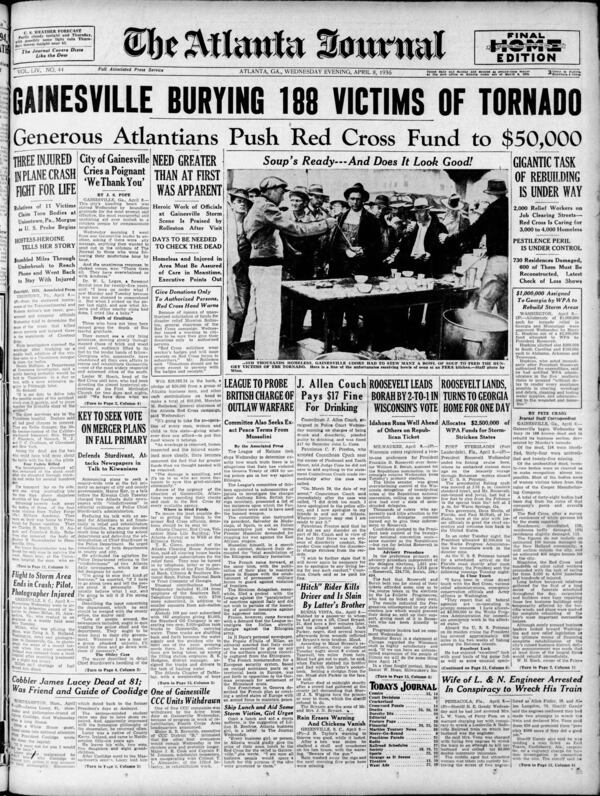 The Atlanta Journal front page April 8, 1936.