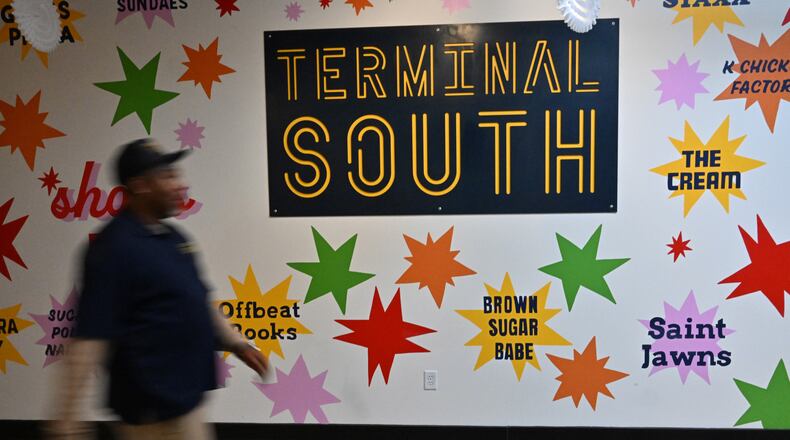 Terminal South, a mixed-use development in Peoplestown that opened earlier this year, includes retail businesses and a food hall called Switchman Hall. Switchman Hall was supposed to open in 2024 but kept getting pushed back as vendors struggled with delays with permitting and the time it takes to build restaurant infrastructure from scratch, an official with the developer said. (Hyosub Shin/AJC)