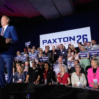 Texas Attorney General Ken Paxton, a Republican candidate for the U.S. Senate, speaks during a primary runoff election night event after winning the Republican party's nomination Tuesday, May 26, 2026, in Plano, Texas. (Tony Gutierrez/AP)