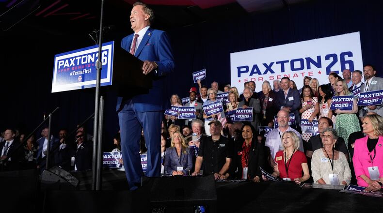 Texas Attorney General Ken Paxton, a Republican candidate for the U.S. Senate, speaks during a primary runoff election night event after winning the Republican party's nomination Tuesday, May 26, 2026, in Plano, Texas. (Tony Gutierrez/AP)