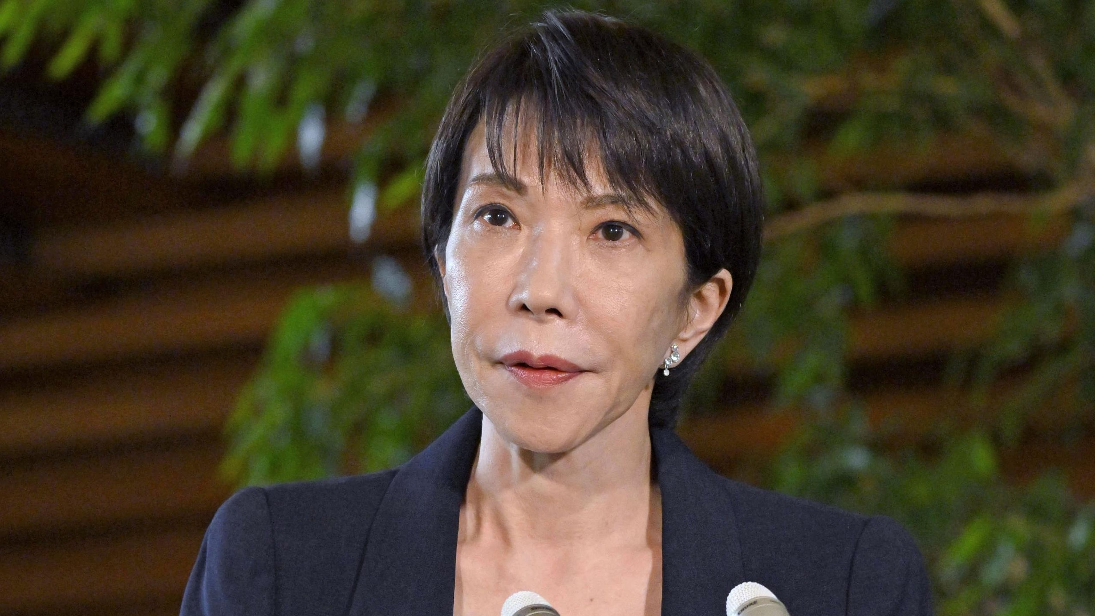 Japan Prime Minister Sanae Takaichi speaks to the media at the prime minister's office in Tokyo, Wednesday, Oct. 22, 2025. (Tsuyoshi Ueda/Kyodo News via AP)