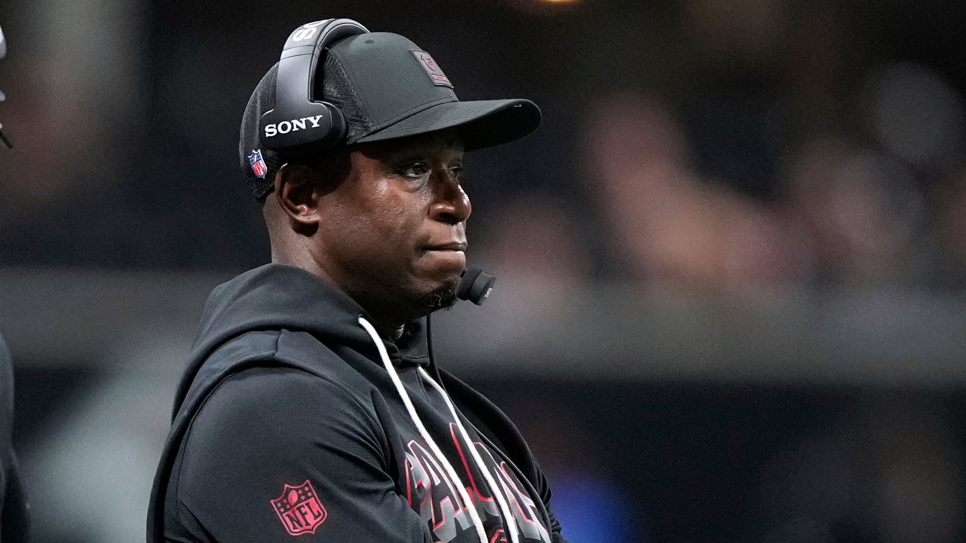 Falcons head coach Raheem Morris watches as his team takes on the Detroit Lions during an NFL preseason football game on Friday, Aug. 8, 2025, in Atlanta. Morris and Lions coach Dan Campbell allowed the clock to run out following an injury to Lions safety Morice Norris. (Brynn Anderson/AP)