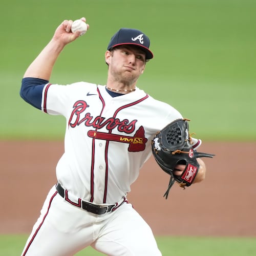 Braves rookie JR Ritchie delivers a pitch during the first inning against the Tigers on Wednesday, April 29, 2026, in Atlanta. (Brynn Anderson/AP)
