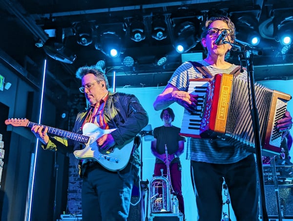 John Flansburgh (left) and John Linnell of They Might Be Giants — pictured at a 2022 gig — have been performing together for more than 40 years together. (Courtesy of Jon Uleis 2022)