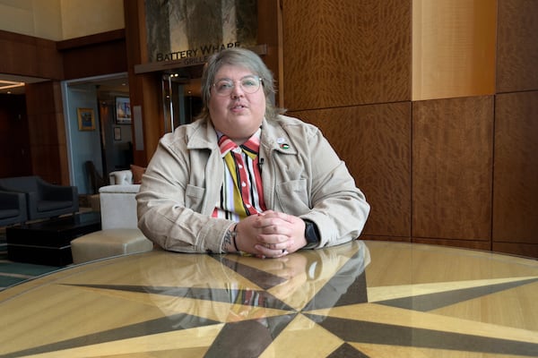 Ash Lazarus Orr, a transgender plaintiff in a lawsuit against the Trump administration's policy that bans the use of the "X" marker used by nonbinary people on passports, speaks during an interview with The Associated Press, Monday, March 24, 2025, in Boston. (AP Photo/Rodrique Ngowi)