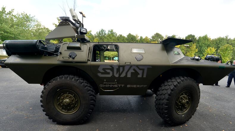 A Gwinnett Sheriff Department's SWAT Light Armored Vehicle or LAV, for short at the Gwinnett County Jail, Wednesday, September 3, 2014.
