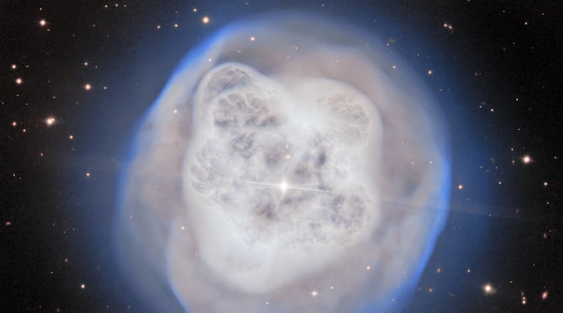 This image provided by the U.S. National Science Foundation’s NOIRLab on Thursday, May 21, 2026, shows the Crystal Ball Nebula. (NSF NOIRLab via AP)