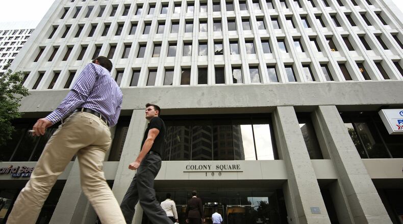 A Colony Square office building is shown on Peachtree Street in Midtown Atlanta on Tuesday, April 17, 2012. The Colony Square office buildings and retail mall have been sold to a partnership including Lionstone Investments and North American Properties. File: Jason Getz jgetz@ajc.com