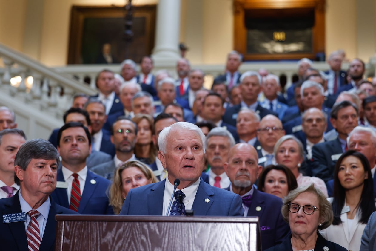 Georgia House Speaker Jon Burns, R-Newington, seen here announcing Republicans won’t redraw the state’s political maps during the special session. (Arvin Temkar/AJC)