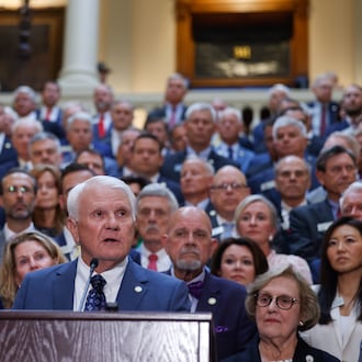 Georgia House Speaker Jon Burns, R-Newington, seen here announcing Republicans won’t redraw the state’s political maps during the special session. (Arvin Temkar/AJC)