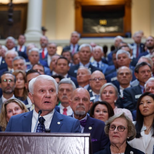 Georgia House Speaker Jon Burns, R-Newington, seen here announcing Republicans won’t redraw the state’s political maps during the special session. (Arvin Temkar/AJC)