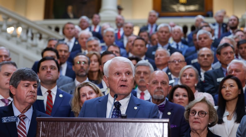 Georgia House Speaker Jon Burns, R-Newington, seen here announcing Republicans won’t redraw the state’s political maps during the special session. (Arvin Temkar/AJC)