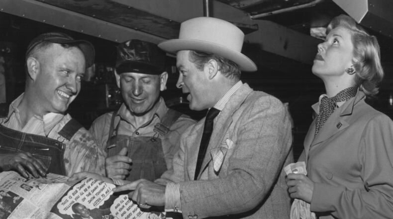 January, 1949 - ATLANTA, GA -- Entertainer Bob Hope and Doris Day tour the new Atlanta Journal building on Forsyth Street in Atlanta, GA. (AJC file photo)