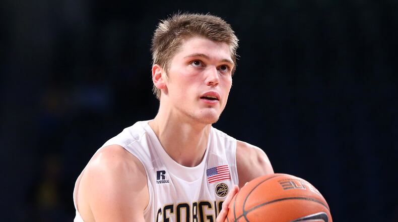 Georgia Tech center Ben Lammers shoots a free throw after drawing a foul against the Southern Jaguars in an NCAA college basketball game at McCamish Pavilion on Monday, Nov. 14, 2016, in Atlanta. Curtis Compton/ccompton@ajc.com