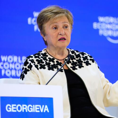 Kristalina Georgieva, Managing Director of the International Monetary Fund, attends the Annual Meeting of the World Economic Forum in Davos, Switzerland, Friday, Jan. 23, 2026. (AP Photo/Markus Schreiber)