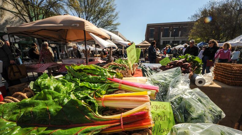 150404-MARIETTA-GA- Marietta Square Farmers Market, 65 Church Street, Marietta (on the Square) on Saturday April 4, 2015. Booth: Red Earth Organic Farms from Zebulon Ga. (www.Beckysteinphotography.com)