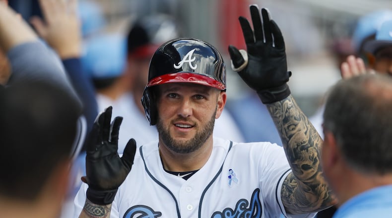 Braves first baseman Matt Adams’ 1.086 on-base plus slugging in June leads the team. (AP Photo/Todd Kirkland)