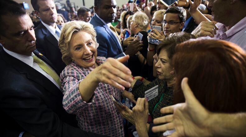 Democratic presidential candidate Hillary Clinton meets with audience members during a campaign stop in Coral Springs, Fla., on Friday. AP/Matt Rourke