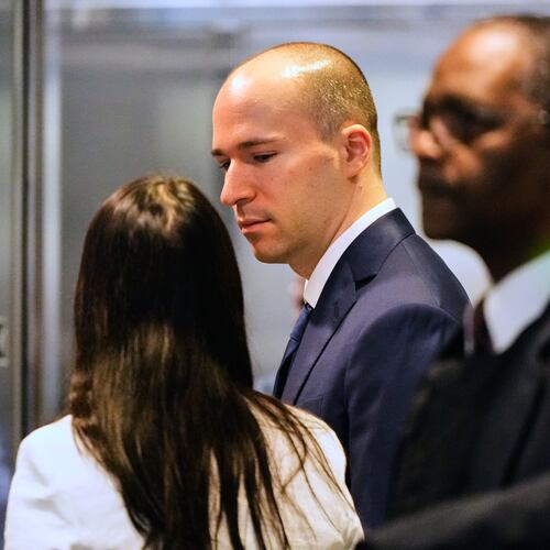 OpenAI president Greg Brockman, center, arrives at the U.S. District Court in Oakland, Calif., Thursday, April 30, 2026. (AP Photo/Godofredo A. Vásquez)