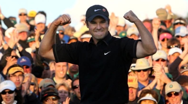 Trevor Immelman celebrates his 2008 Masters win in 2008.