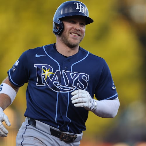 Tampa Bay Rays' Taylor Walls jogs around the bases after hitting a two-run home run during the fourth inning of a baseball game against the Athletics Tuesday, Aug. 11, 2026, in West Sacramento, Calif. (AP Photo/Scott Marshall)