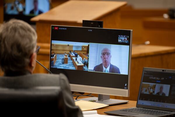 Parole Board Vice Chair Wayne V. Bennett testified over Zoom during an emergency hearing before Superior Court Judge Robert McBurney at the Fulton County Courthouse in Atlanta on Monday, December 15, 2025. Defense attorneys seek to delay the execution of Stacey Ian Humphreys, who sits on death row for the murder of two Cobb County real estate agents. (Arvin Temkar/AJC)