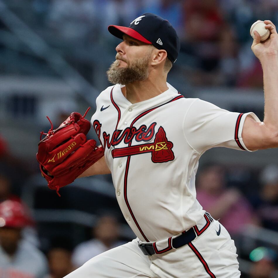 Atlanta Braves pitcher Chris Sale delivers to a Cincinnati Reds batter during the first inning of a baseball game, Wednesday, Sept. 23, 2026, in Atlanta. (Erik S. Lesser/AP)