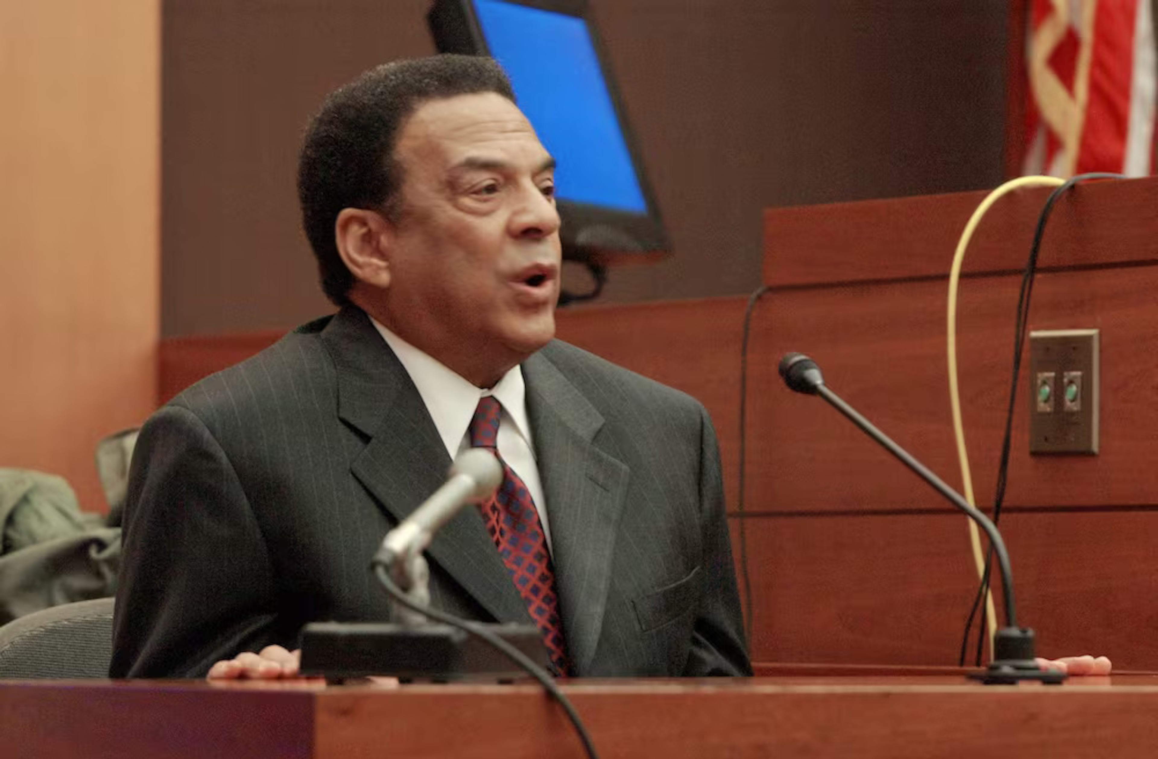 Former U.N. Ambassador and Atlanta Mayor Andrew Young testifies in the penalty phase of the Jamil Al-Amin murder trial in 2002 in Fulton County Superior Court. Young recounted getting to know Al-Amin in the 1980s when Young’s daughter moved to a West End neighborhood near Al-Amin’s store. (Kimberly Smith/AJC file)