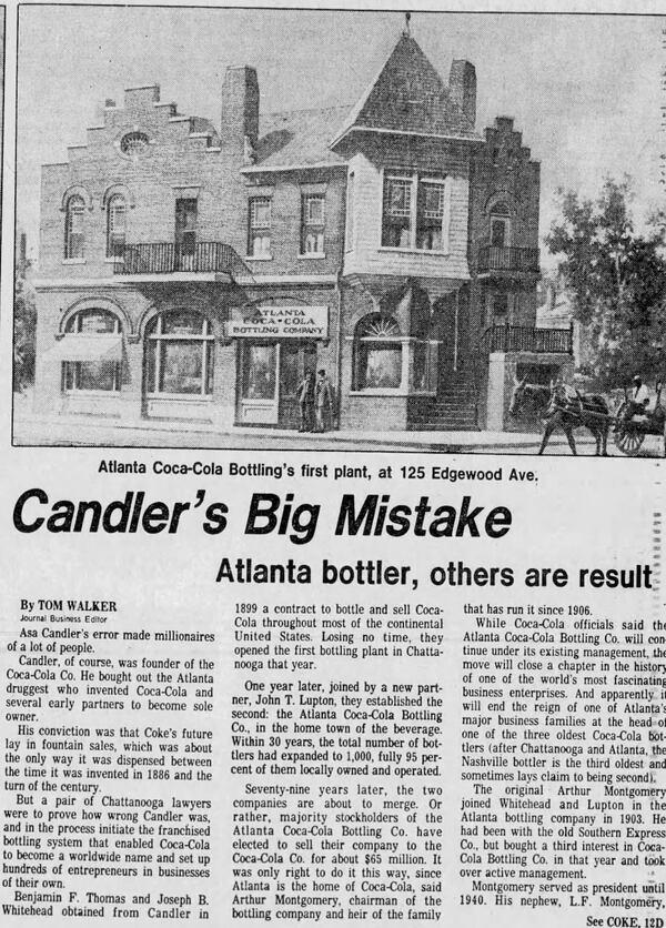 A 1979 article in The Atlanta Journal, which shows 125 Edgewood as the location of Atlanta Coca-Cola Bottling Co. (AJC archives)