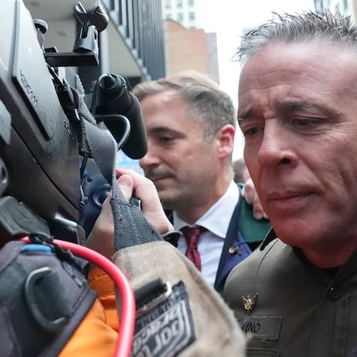U.S. Customs and Border Patrol Gregory Bovino arrives outside federal court in Chicago, Tuesday, Oct. 28, 2025. (AP Photo/Nam Y. Huh)