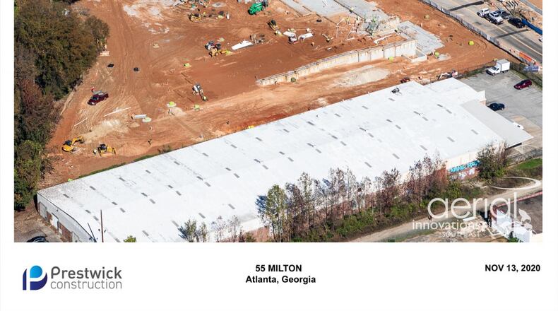 Affordable housing units in the Peoplestown neighborhood at 55 Milton are under construction by Prestwick Development Company. The Southside Interim Trail can be seen in the foreground to the right. CONTRIBUTED