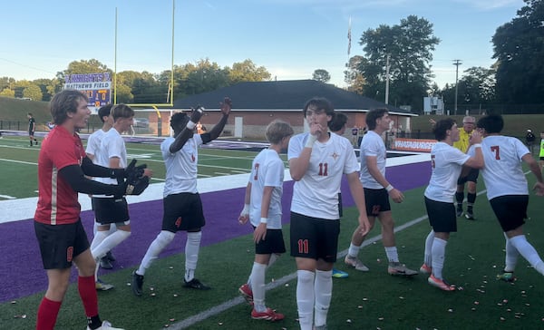 Thomasville freshman Donzee Applewhite scored the only goal in the Bulldog's 1-0 win over Armuchee in the Class A Division I boys soccer state championship on Thursday, May 14, at Matthews Field in Thomaston, Georgia (Jack Leo/AJC).