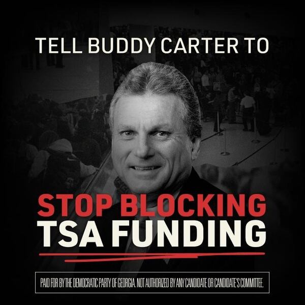An image of the Democratic mobile billboard targeting U.S. Rep. Buddy Carter and other GOP contenders for U.S. Senate. (AJC File)