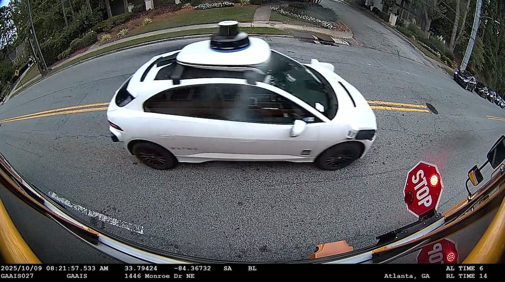 Waymo autonomous vehicles operate across 65 square miles inside I-285 and have been involved in six incidents with Atlanta Public School buses since May. Waymo issued a recall because of their cars briefly stopping or slowing down before continuing forward while a bus was stopped and flashing its lights. (Courtesy of Atlanta Public Schools)
