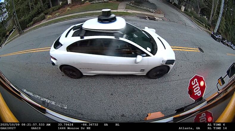 Waymo autonomous vehicles operate across 65 square miles inside I-285 and have been involved in six incidents with Atlanta Public School buses since May. Waymo issued a recall because of their cars briefly stopping or slowing down before continuing forward while a bus was stopped and flashing its lights. (Courtesy of Atlanta Public Schools)