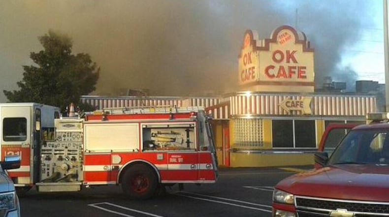 An AJC file photo of the fire that damaged OK Cafe in December.