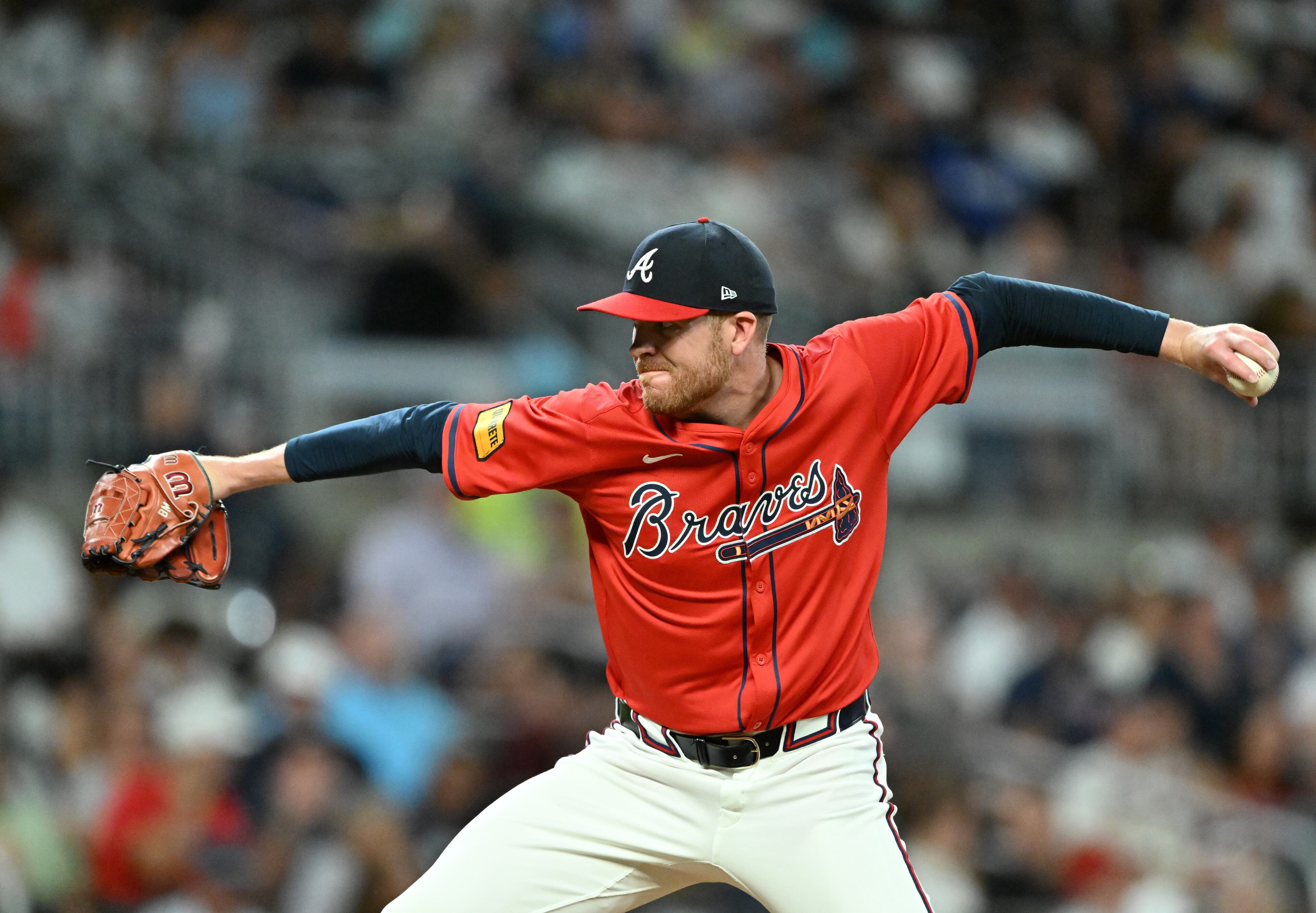 Braves pitcher Aaron Bummer throws during the seventh inning at Truist Park on Friday, July 18, 2025, in Atlanta. (Hyosub Shin/AJC)