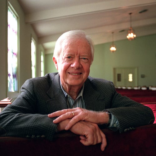 961103 - PLAINS, GA -- Former President Jimmy Carter at Maranatha Baptist Church in Plains, GA. Carter has written a new book, 'Living Faith'.  (WILLIAM BERRY/AJC staff)