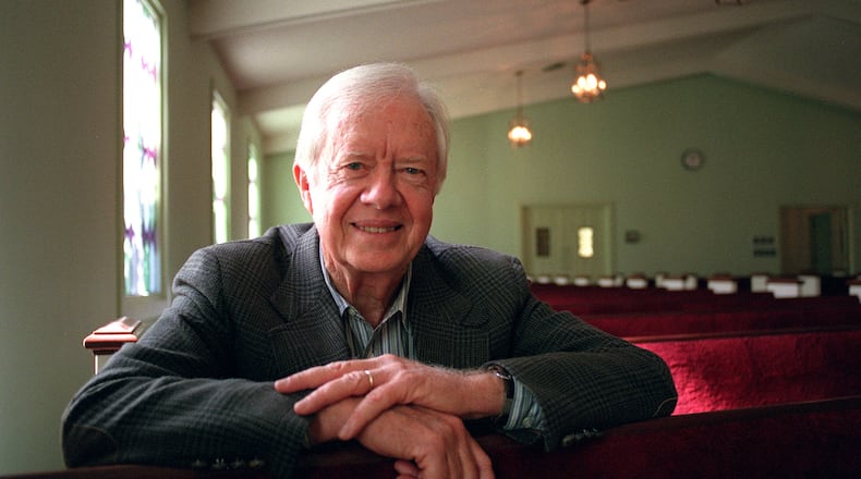 961103 - PLAINS, GA -- Former President Jimmy Carter at Maranatha Baptist Church in Plains, GA. Carter has written a new book, 'Living Faith'. (WILLIAM BERRY/AJC staff)
