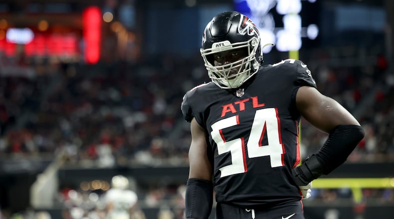Former Falcons linebacker Foye Oluokun will play for the Jaguars next season. (Jason Getz/Special to the AJC)