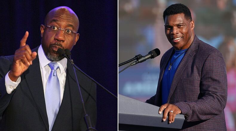 Democratic U.S. Sen. Raphael Warnock, left, has said he will debate Republican nominee Herschel Walker in October in Savannah, but he placed some conditions on his acceptance. One would require Walker to participate in a second debate, either in Atlanta or Macon. The other one deals with the Savannah debate's format and whether the candidates will be informed about topics for discussion in advance.