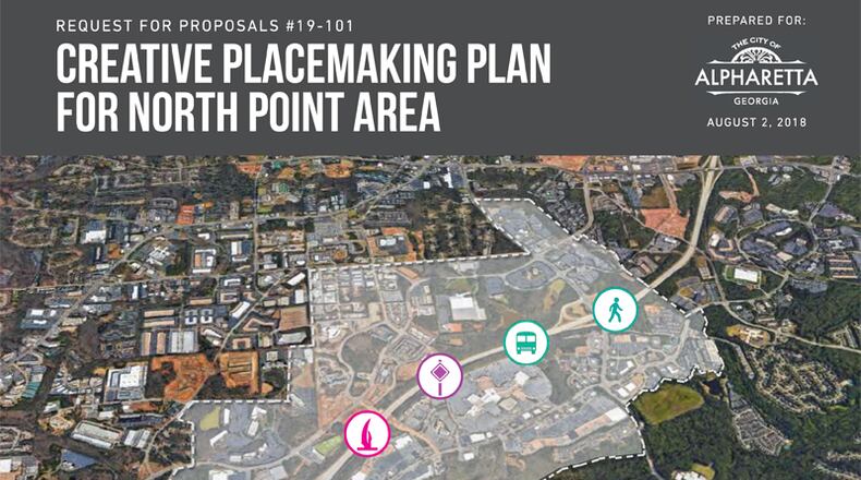 A “placemaking” plan will propose ways to improve safety and walkability in the North Point Parkway corridor of Alpharetta. MKSK/CITY OF ALPHARETTA