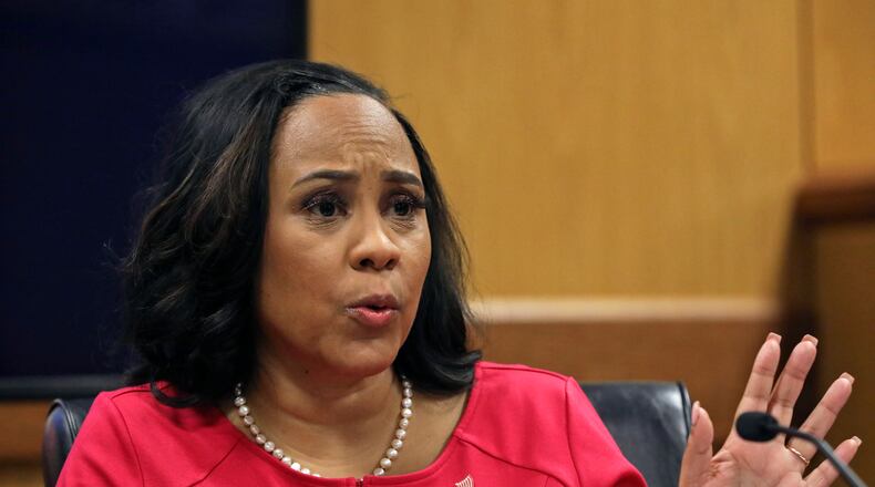Fulton County District Attorney Fani Willis testifies during a hearing on the Georgia election interference case in Atlanta on Feb. 15, 2024. The Democrat is up for a second term in November. (Alyssa Pointer via AP)
