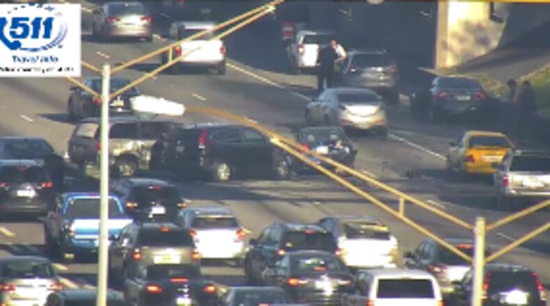 A driver was seriously injured in a seven-vehicle crash Monday afternoon.